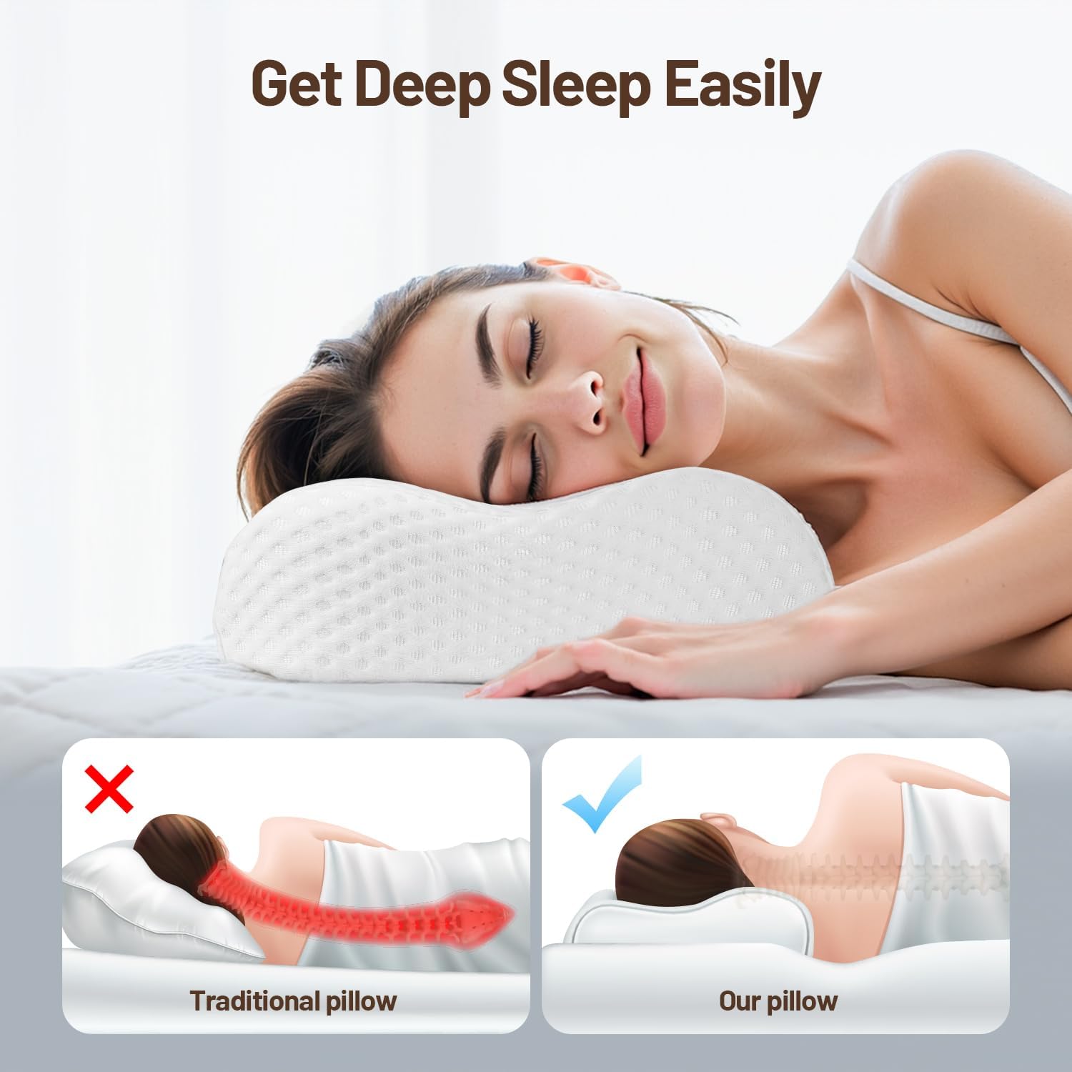 Cervical Pillow for Neck and Shoulder, Portable Pillow Ergonomic Neck Support, Memory Foam Travel Pillow for Neck & Back Pain Relief, Comfortable for Bedroom, Office, Car, Camping