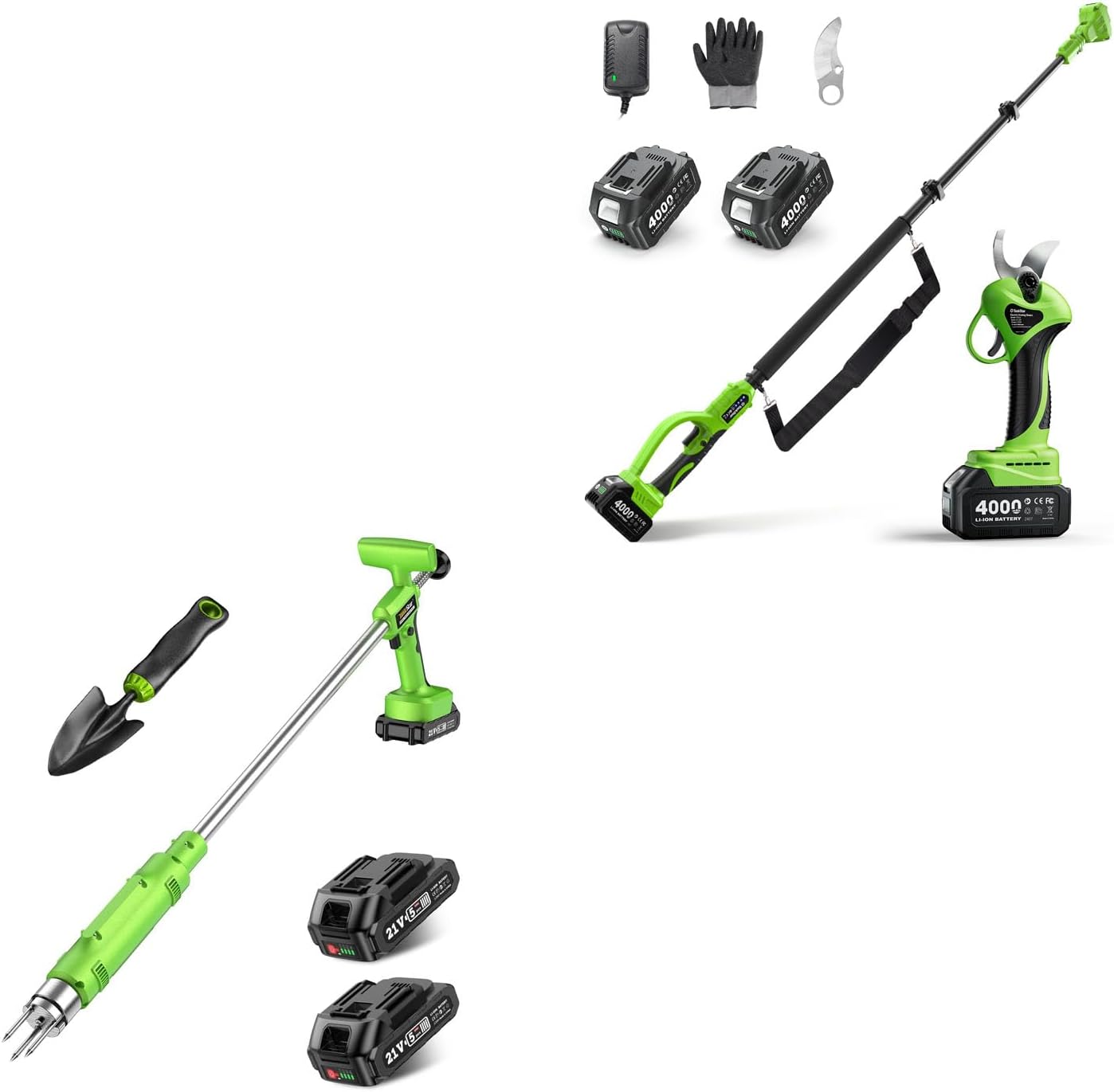 Electric Pruning Shears Cordless with Pole: 1.2" Cutting Diameter 2-in-1 Pole Pruners TaskStar Electric Weed Puller Tool: 21V Battery Powered w/ 2pcs 2000mAh
