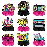 9 Pieces 90's Retro Party Supplies Kit 90's Retro Honeycomb Centerpieces Back to 90s Party Table Centerpieces Table Toppers 90's Vintage Table Decorations for 90s Themed Party Nostalgic Party