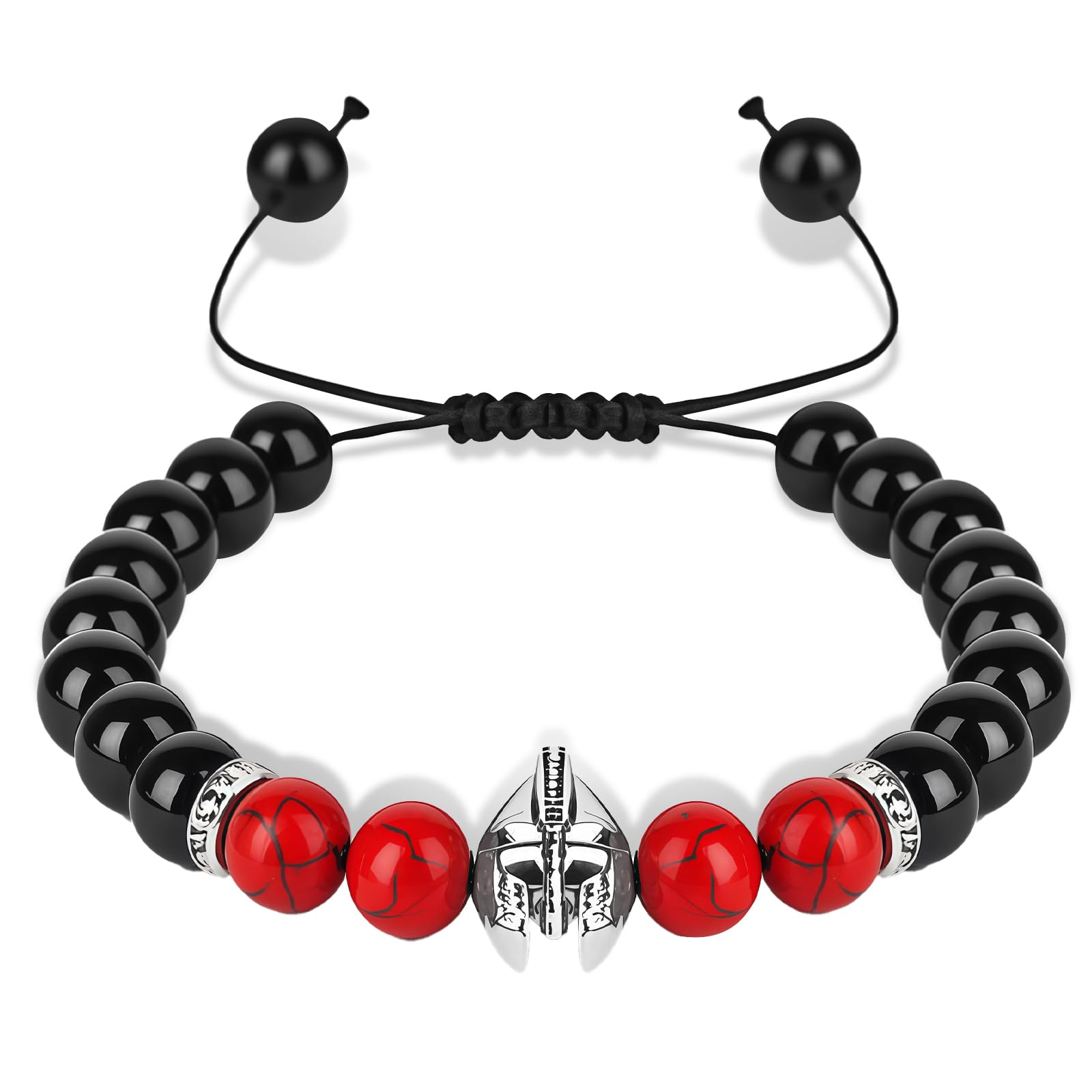 tqyzkh Natural Lava Stone Mens Beaded Bracelet Adjustable Roman Knight Spartan Warrior Gladiator Helmet Beads Bracelet Black Beaded