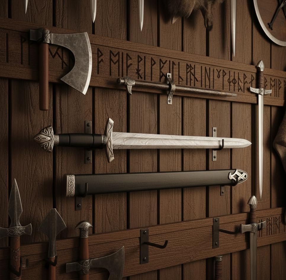 Damascus Steel Viking Sword with Leather Scabbard – Norse Northman Medieval Battle Sword | Handmade LARP & Cosplay Long Sword, Perfect Viking Decor & Gift for Men - Image 3