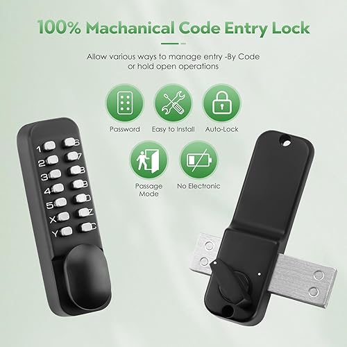 Miniatura 6 de ANNFUZ Cerradura de puerta mecánica sin llave con asa, juego de palanca de puerta delantera con teclado con perno, cerraduras de puerta de código