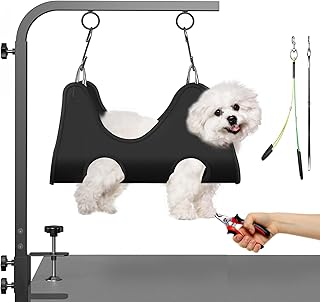 Adjustable Dog Grooming Arm with Clamps: 42" Height-Adjustable Pet Grooming Stand with Hammock and No-Sit Haunch Holders, ...
