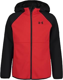 Boys' Sim Softshell Jacket, Water-Resistant, Red Raglan