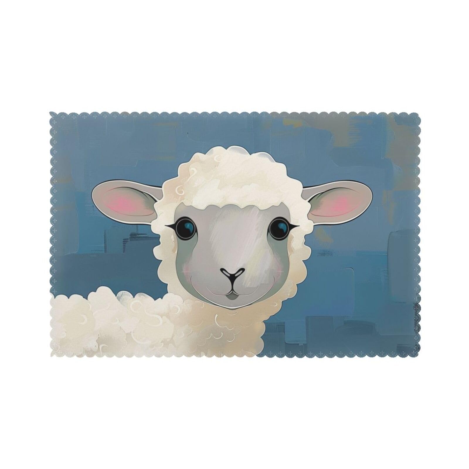 Sheep Art Printed Placemat Heat Resistant Place Mats Set of 6 PCS Washable Kitchen Table Mats, 12x18 Inch