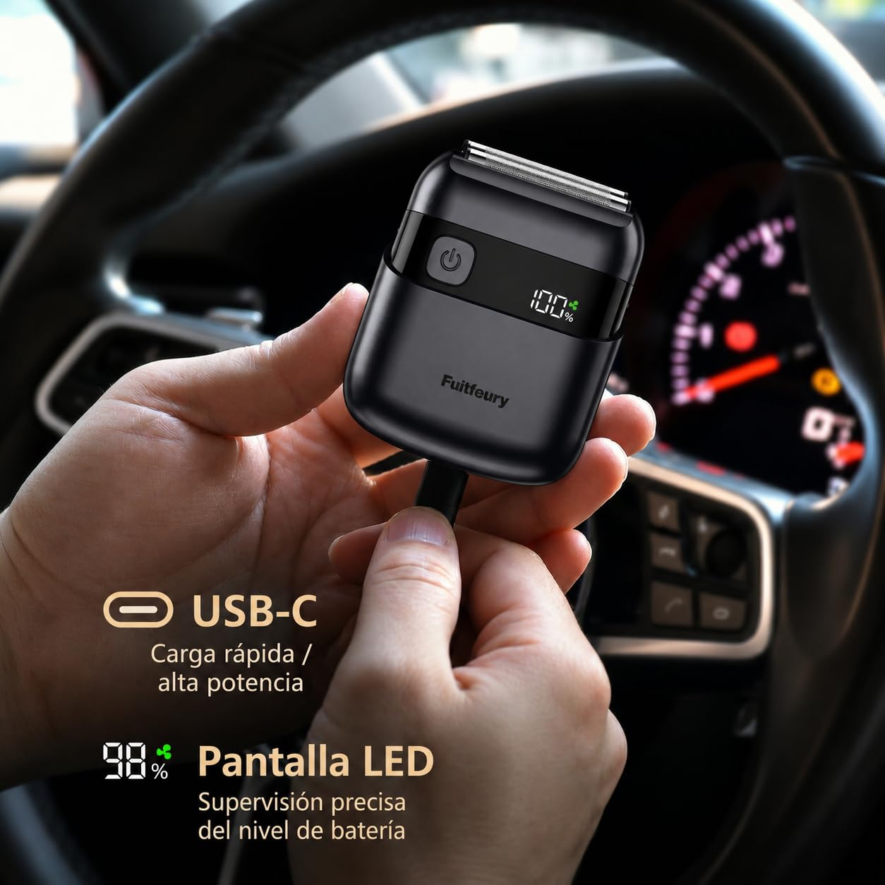 Mini Afeitadora Eléctrica para Hombre, Afeitadora de Barba y Cara con Láminas, Portátil e Inalámbrica, IPX7 Impermeable, Pantalla LED, Carga Rápida USB-C, Ideal para Viajes Negro