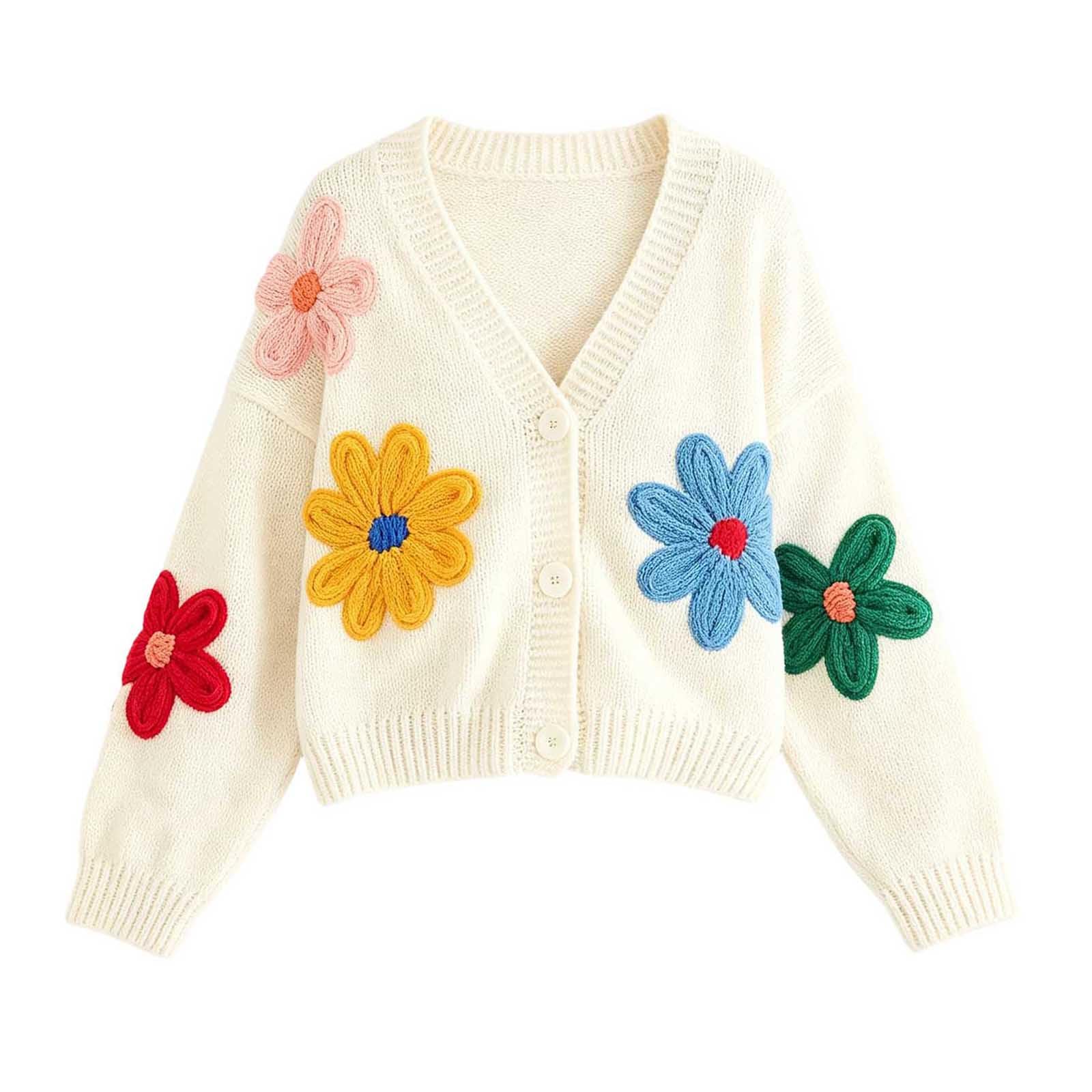 Strickpullover Damen Kurz Strickjacke Bestickt Pullover Elegant Pulli
