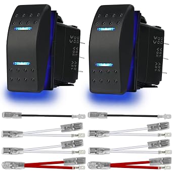 2Pcs Automatic Lock Rocker Switch Toggle On/Off/On 3 Position Waterproof DC 12V/20A 24V/10A 7Pin DPDT Blue LED Light, with Jumper Wires Set for Marine Boat Truck Car Caravan RV SUV ATV