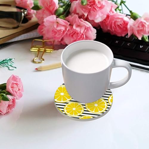 Miniatura 4 de visesunny Posavasos de verano a rayas de limón que absorben la humedad, con base de corcho para protección de mesa, evita daños en los muebles, taza