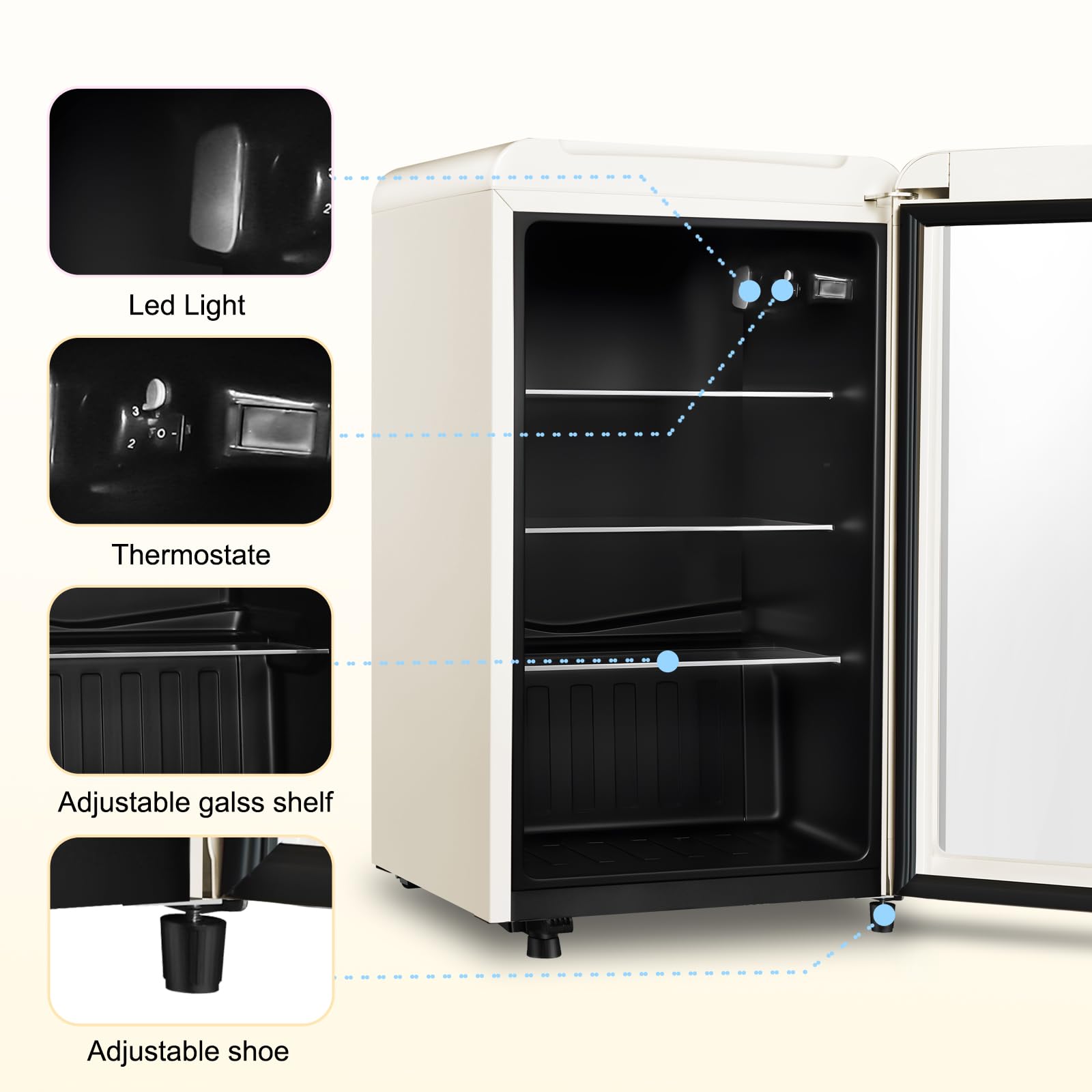 HAILANG+more Retro Beverage Refrigerator, 3.2 Cu.Ft Mini Fridge with Glass Door, Vintage Freestanding Drink Cooler for Office, Bar, Home, Adjustable Shelving, Adjustable Thermostat (White) on Fridge.com