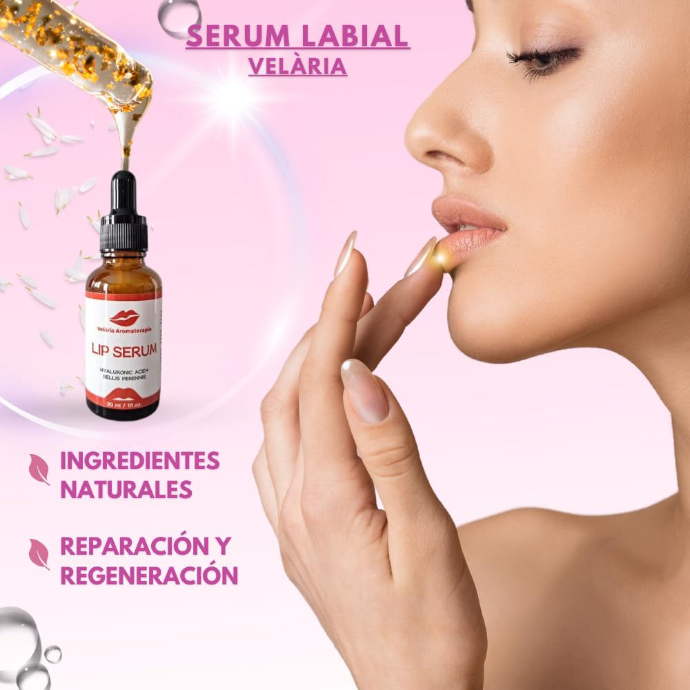 Lip Serum Labial con Ácido Hialuronico, Retinol y Extracto de jazmín y margarita. Post Tratamiento Relleno Labial 30ml Marca Española. No pegajoso