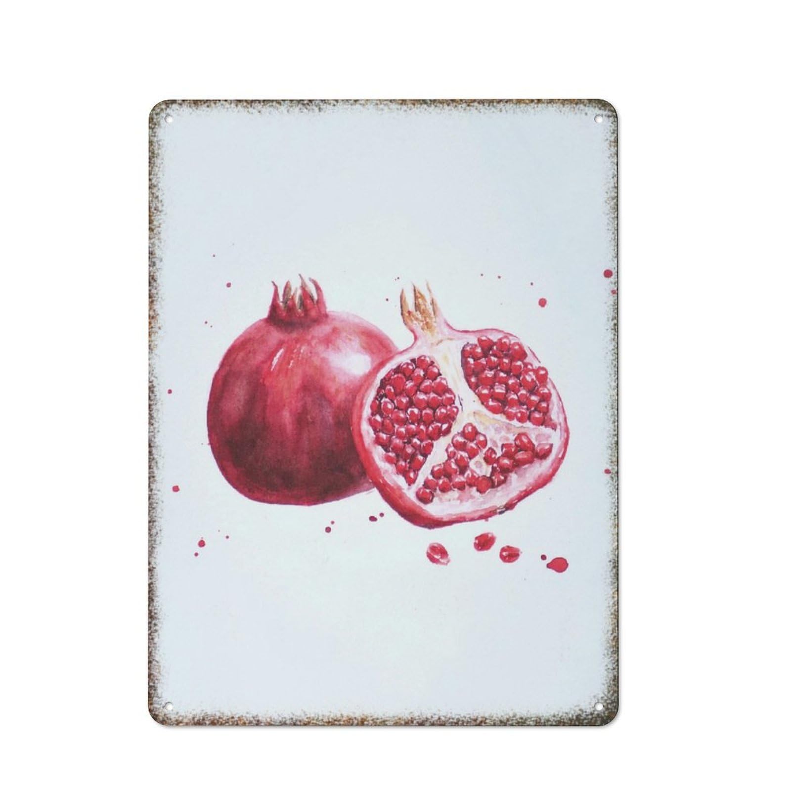 Pomegranate Fruit Christmas Watercolor Metal Poster Novelty Retro Decor Sign for Farmhouse Home Guest Room 8x12 Inch
