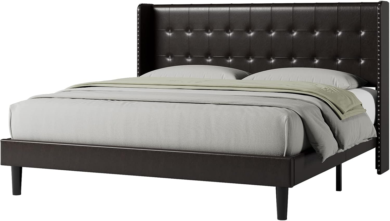 HOSTACK Queen Size Upholstered Platform Bed Frame with