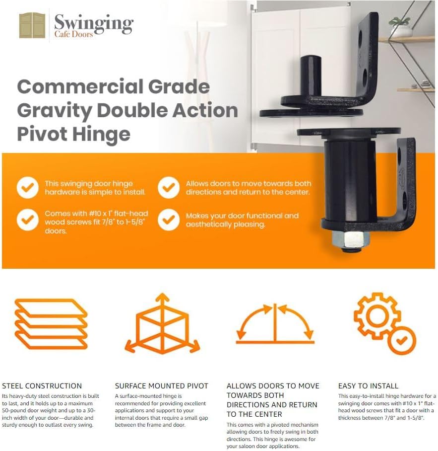 S7512 Commercial Grade Gravity Double Action Pivot Hinge - Saloon Door Hinges, Swinging & Cafe Doors, Heavy Duty Hardware with Non-Hold Open Feature and Cafe Door Hinge (Oil Rubbed Bronze, 1 Pack)