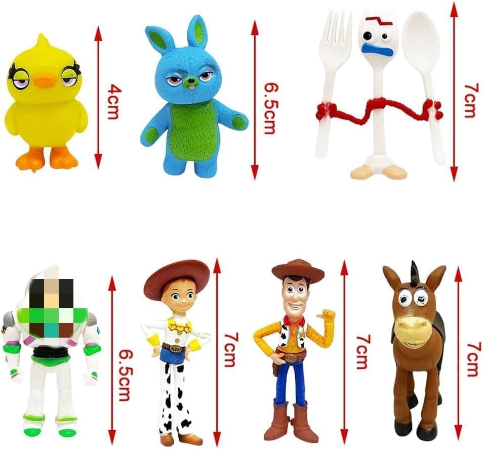 Action Figures Toys Set, 1.5-2.3 inches Tall Action Figures with Woody, Buzz and Jessie ,Toy Anime Figurines Characters (7 Pack)