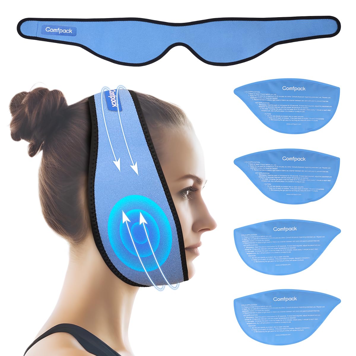 Photo 1 of Wisdom Teeth Ice Pack Head Wrap After Surgery, Face Ice Pack for TMJ, 4 Reusable Hot & Cold Therapy Gel Packs for Oral Surgery, Jaw Pain, Wisdom Teeth Removal Blue