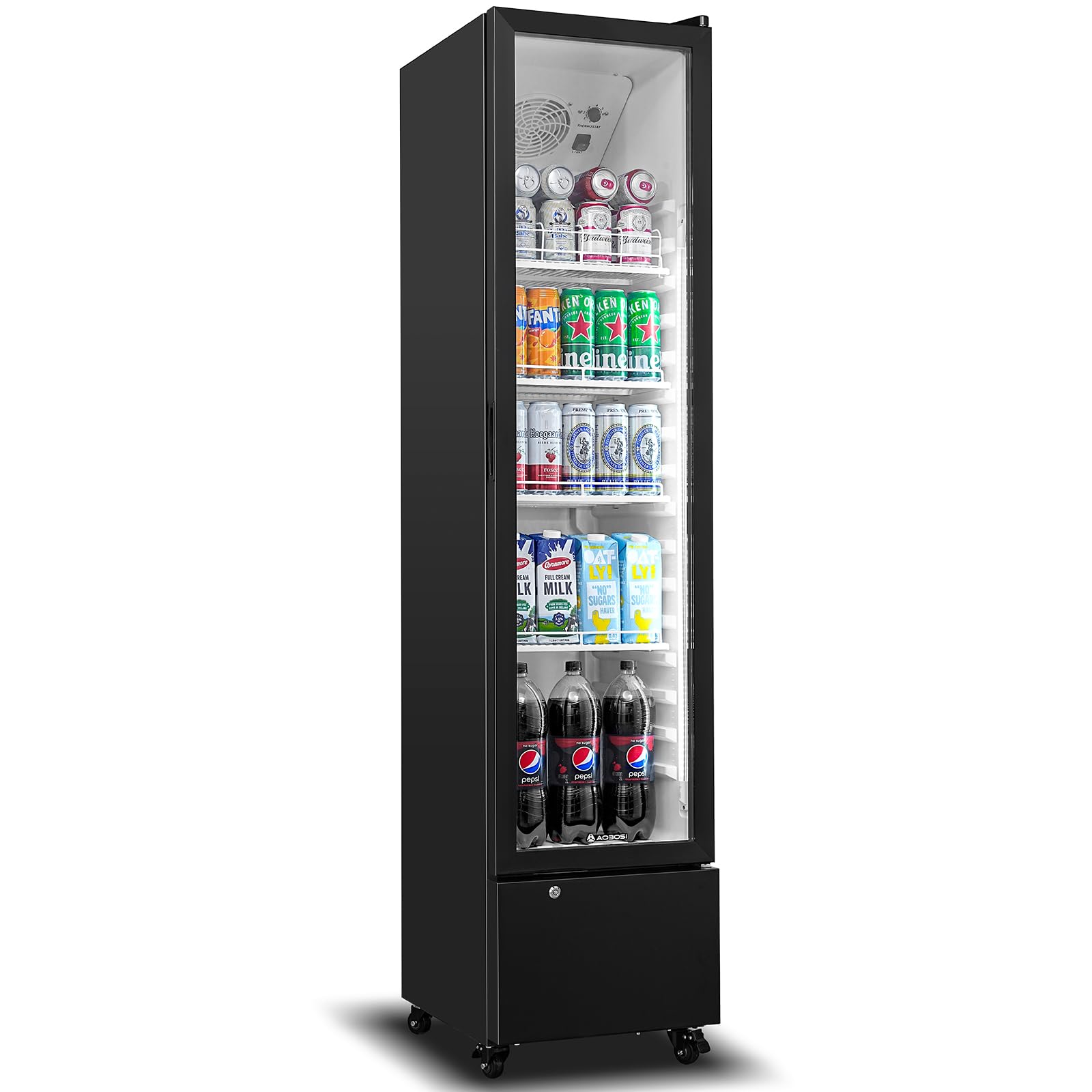 AAOBOSI 230L Getränkekühlschrank mit Glastür| 4 Höhenverstellbare Ablagen| Flaschenkühlschrank mit LED-Beleuchtung| Umluftkühlung| Automatische Abtauun| Abschließbar| für Gastro, Bar, Keller
