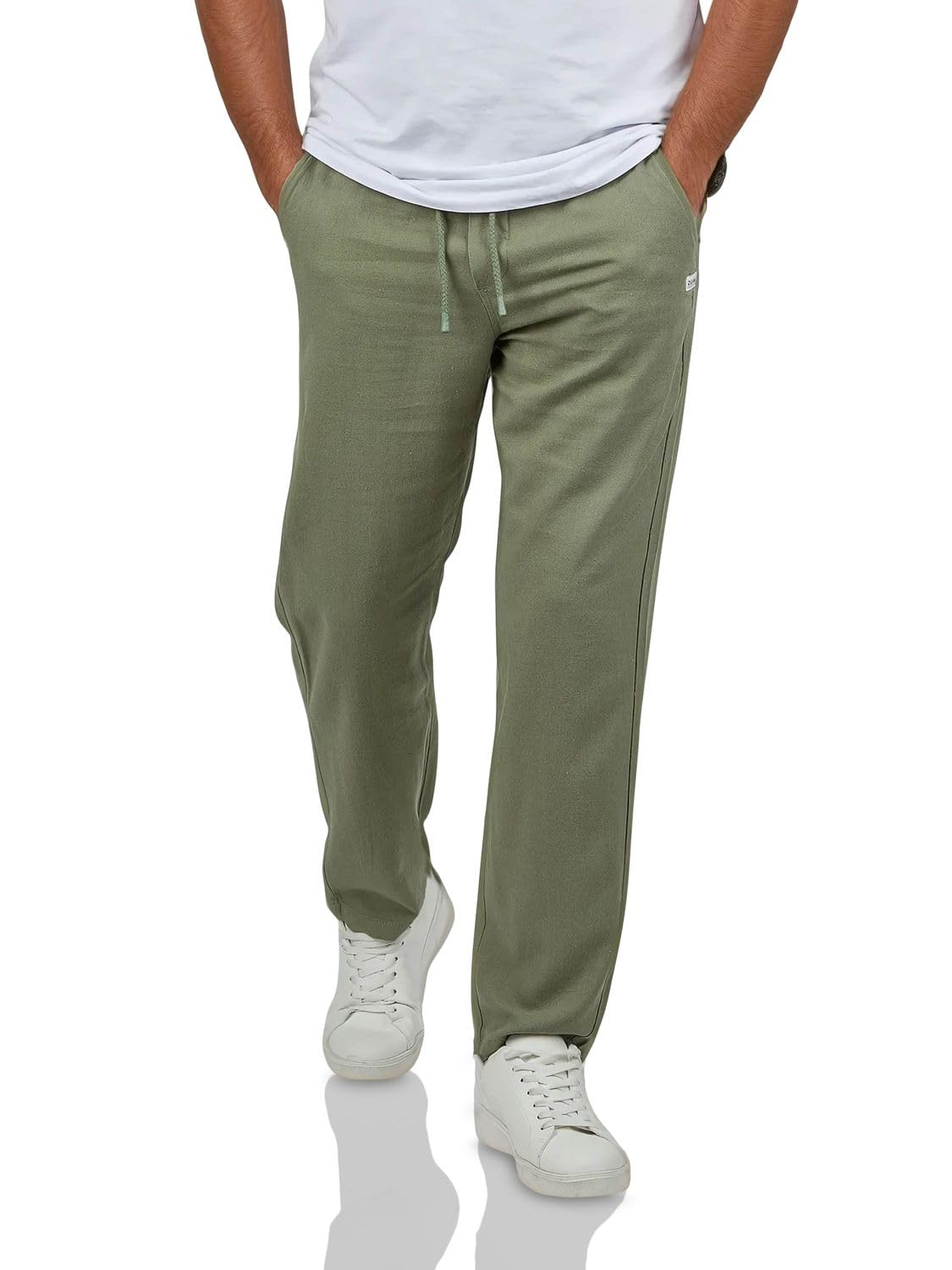 DENIMFY Leinenhose Herren lang mit Bund Regular Fit DFDylan Kordelzug | Sommerhose Freizeithose Einfarbig Schwarz Grün Blau Beige S M L XL XXL 3XL 4XL 5XL