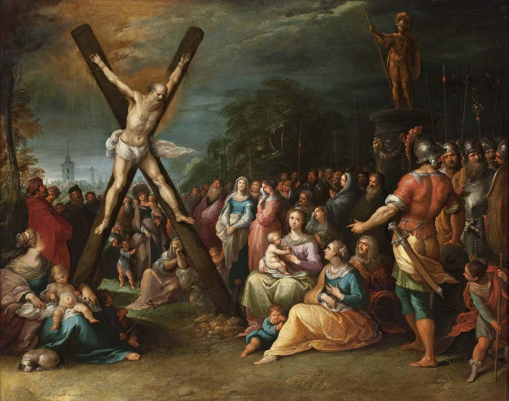Frans Francken the Younger - The Crucifixion of St. Andrew, vintage art, 12x8" (A4) Reproduction Poster Print