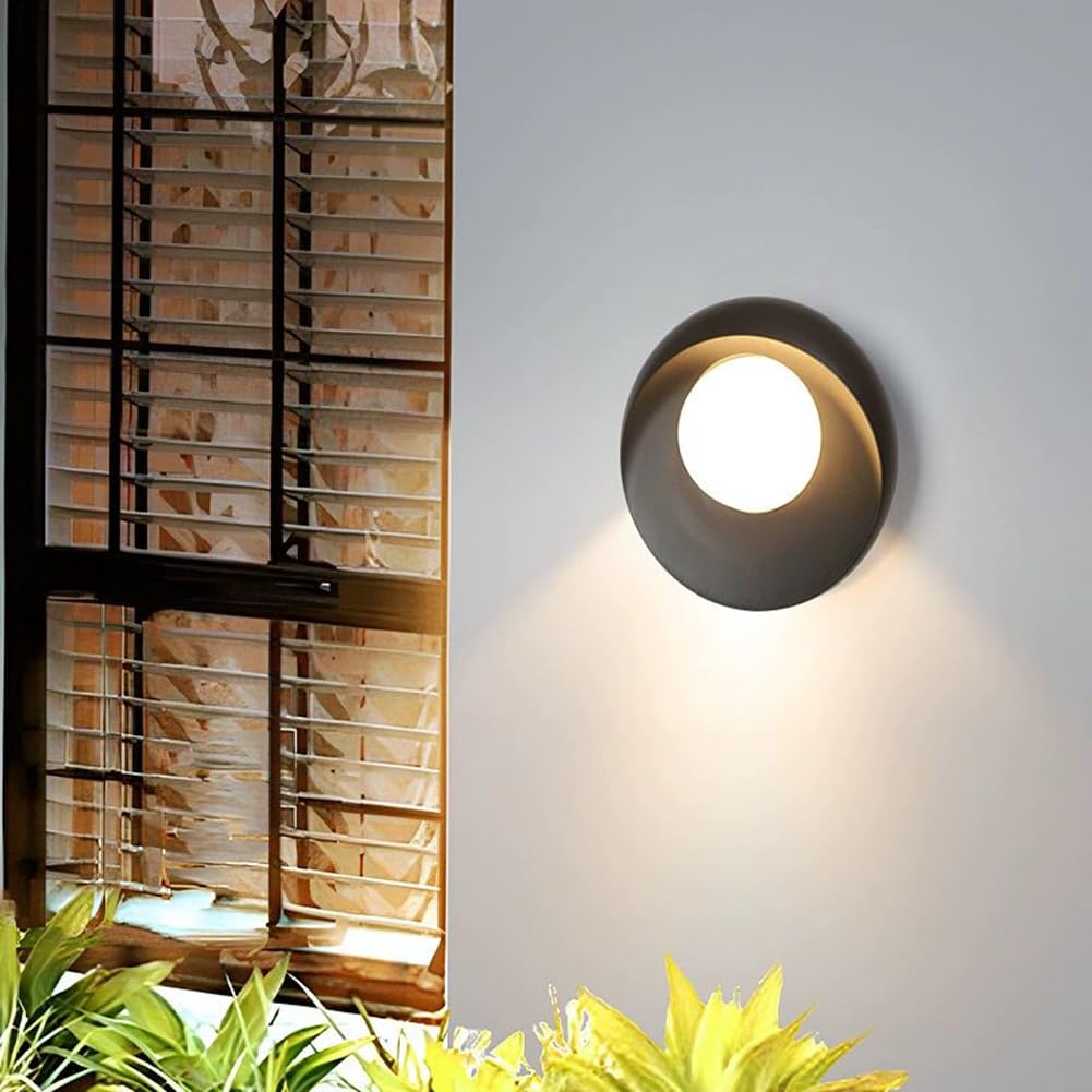 LED-owa kinkiet zewnętrzny, nowoczesna czarna kinkietowa lampa ścienna, okrągła, do wnętrz i na zewnątrz, dekoracyjne oświetlenie ścienne, wodoodporna IP65, lampa zewnętrzna w stylu retro