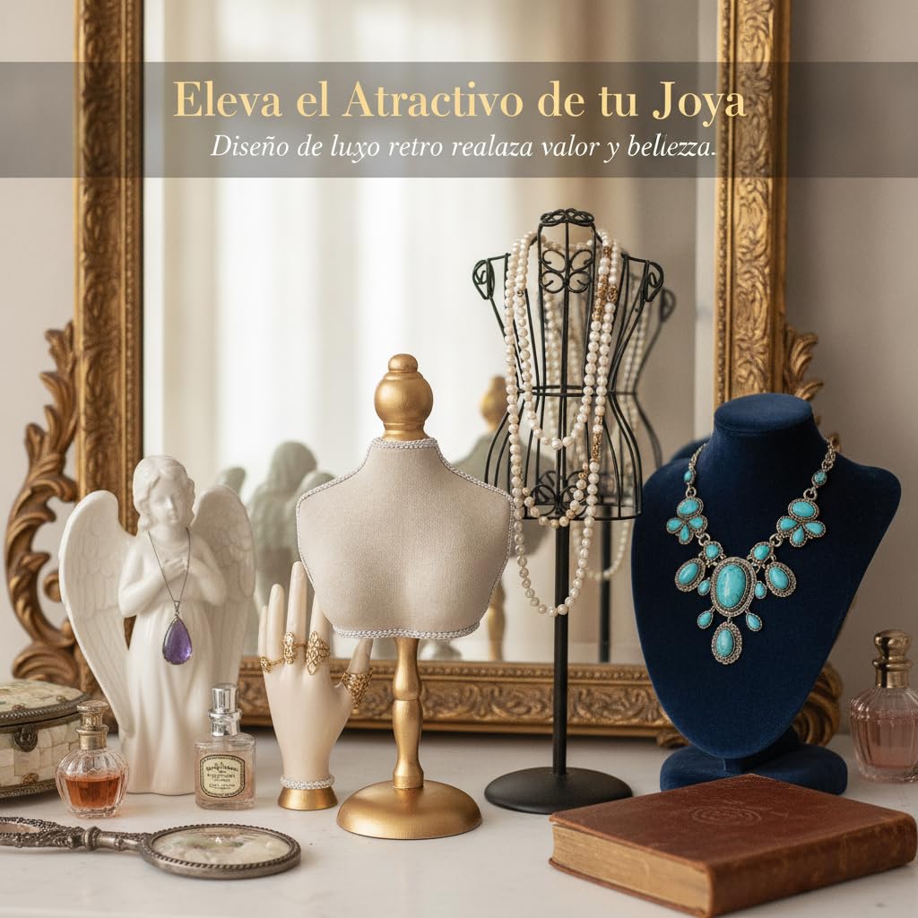 Présentoir à bijoux mannequin luxe rétro fait main pour l'organisation et l'exposition, pour rangement - pour présentoir, Présentoir à bijoux en velours, blanc