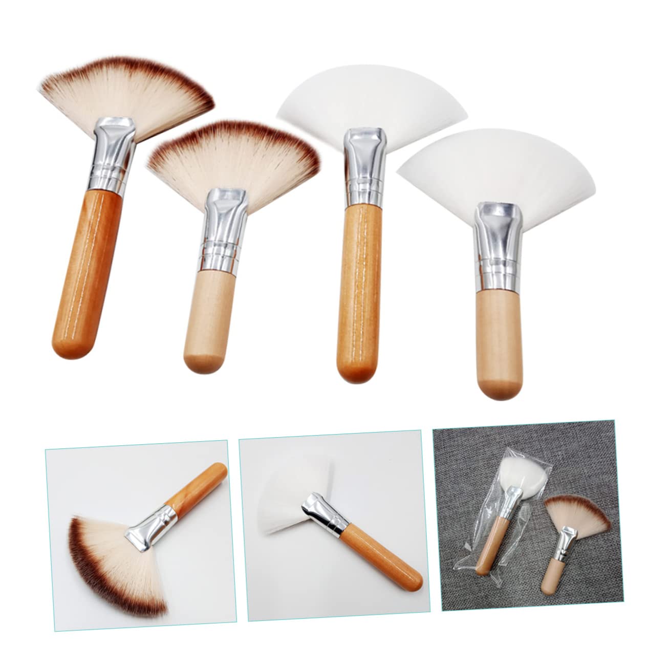 FOMIYES 5 Set Di Pennelli Per Il Trucco A Ventaglio Con Manico Per Applicatore Per Il Trucco Del Viso Per Donne Blush Pennelli A Ventaglio Soffici Manico Comodo 4 Pezzi*5