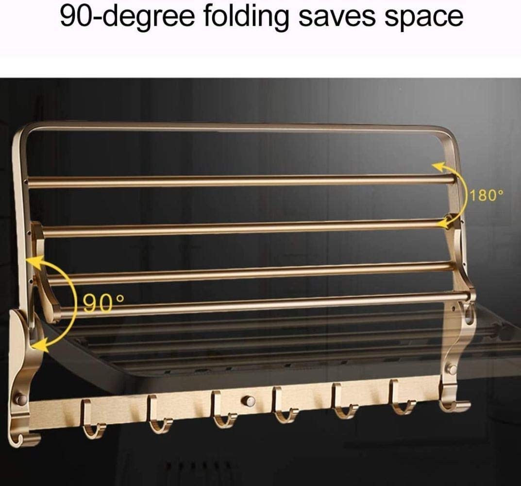 NEECS Tendedero Muebles de baño Divisor de baño Toallero Dorado Estante de baño Plegable de 90 ° Espacio Estante de Pared de Aluminio con diseño de Gancho Anillo de Mano (Color: Dorado,