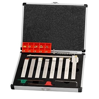 OSCARBIDE 1/2? Indexable 9 Pieces Carbide Turning Tool and Boring Bar Set and Extra 10 Pieces Carbide Inserts CNC Heavy-Duty Carbide Nickel Plated Lathe Bit Set for Turning Grooving Threading Cut Off