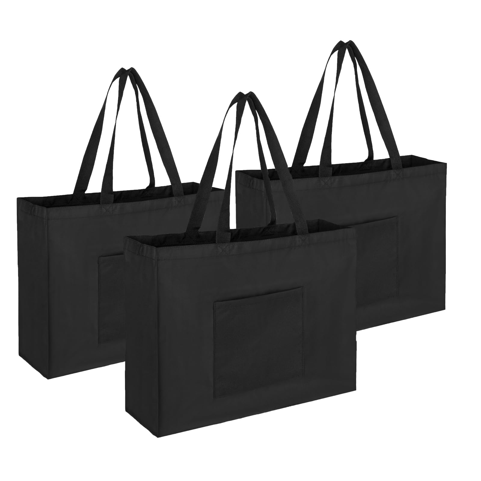 Lily queen Reusable Grocery Shopping Bags Black Zipper Tote Bags with Heavy Duty