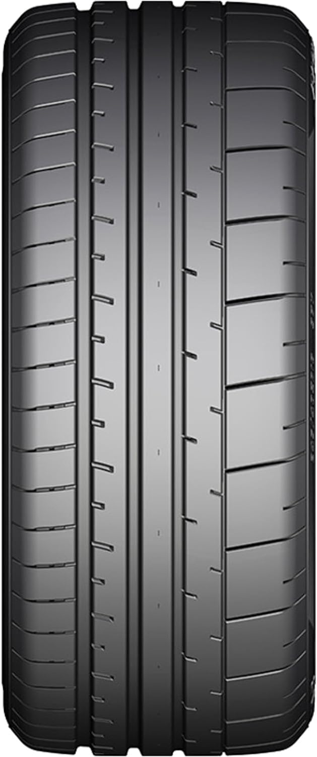 Top-down view of the Goodyear Eagle F1 SuperCar 3 tire tread pattern, highlighting the asymmetrical design.