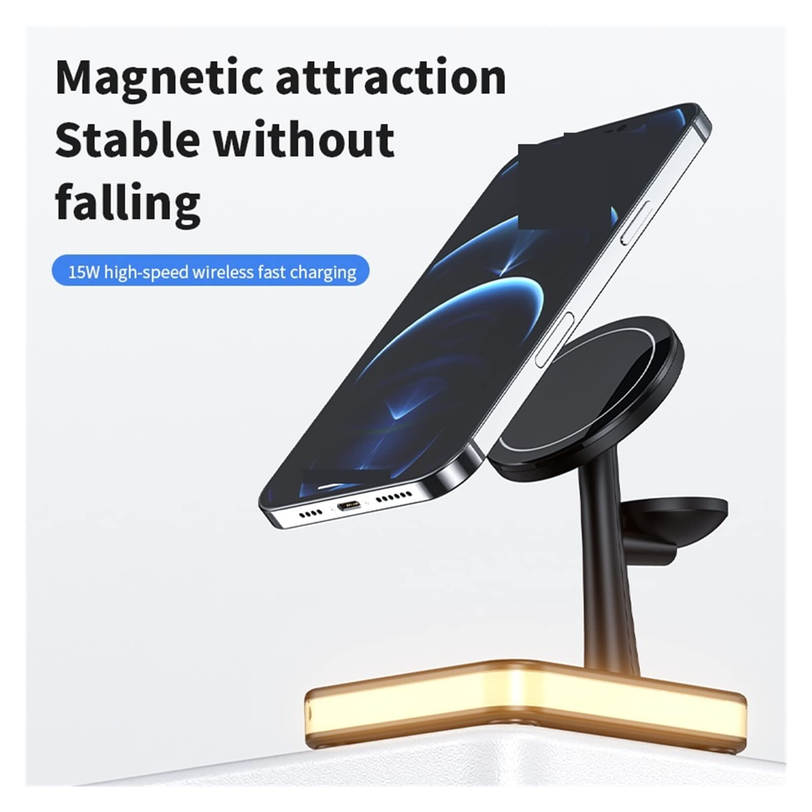 Chargeur magnétique sans Fil Chargeur sans Fil magnétique 30W 3 en 1 for Macsafe Phone Watch Earphone Station de Chargement Rapide pour téléphone, Montre, écouteurs(Color:3 in 1 with Plug)