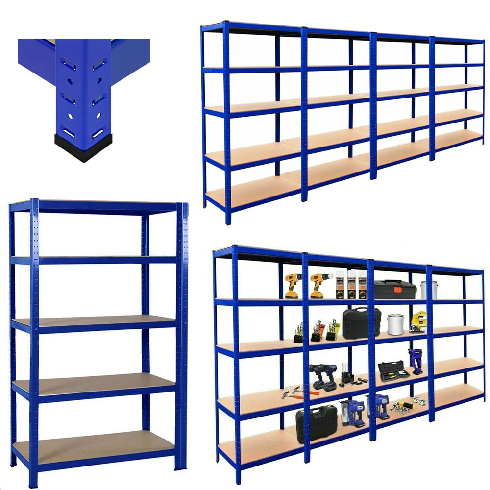 Blue Heavy-Du 5-poziomowy stalowy stojak do regałów, 180 cm x 90 cm x 40 cm, pojemność 875 kg, 175 kg na półkę, 5-letnia , idealny do Ga i Warehouse Sto