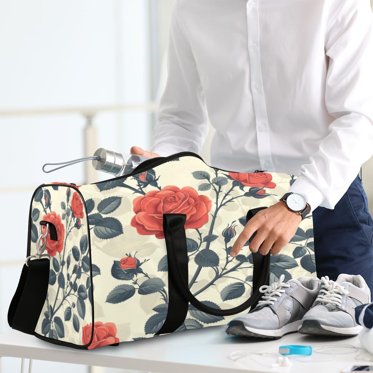 Vintage Rose Travel Duffel Bag for Women Men Large Capacity Overnight Weekender Bags for Lightweight Waterproof Sport Gym Bag for Workout Yoga Swim
