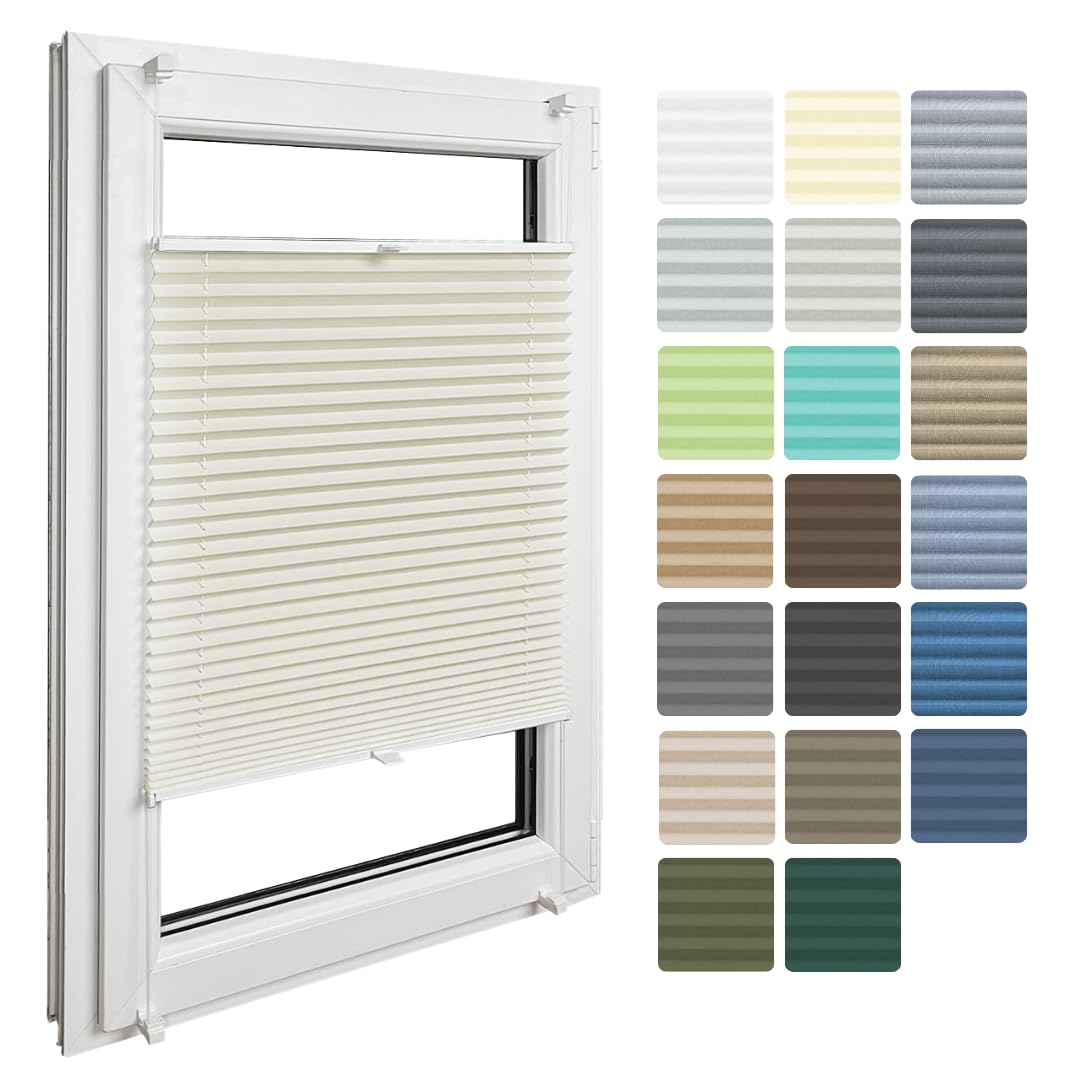 Home-Vision Premium Faltrollo Plissee ohne Bohren mit Klemmfix Lichtdurchlässig Rollo innen (Creme B115 x H80cm) Easyfix Klemmträger Verdunklung Blickdicht Sonnenschutz Jalousie für Fenster & Tür