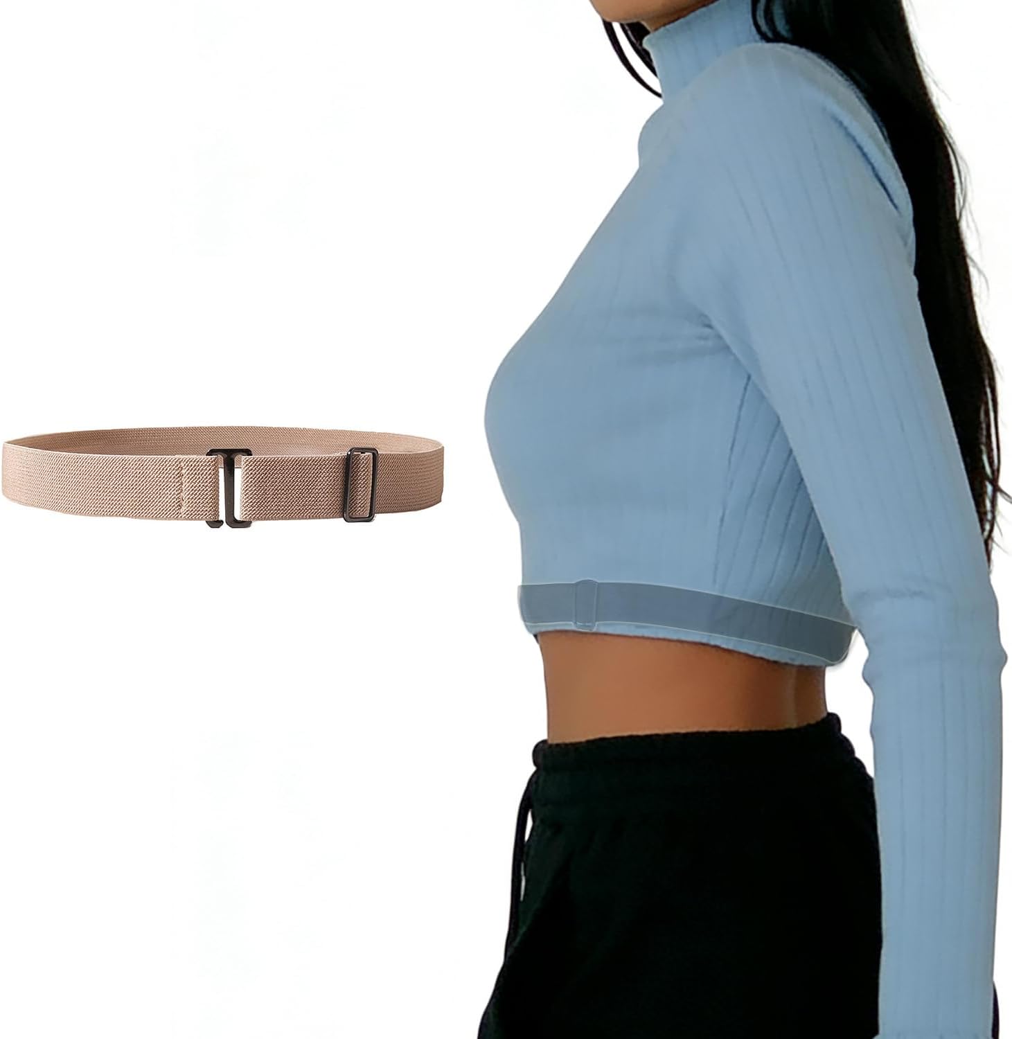 Crop Top Tuck Waist Band,Adjustable Elastic Waist Belts,Stretchy Cincher for Tucking Sweaters Shirts to Change Style of Tops