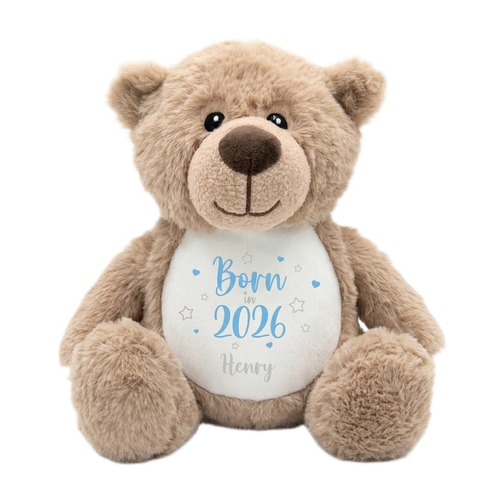 Personalised Born in 2026 Brown Teddy Bear New Baby Gift with Name