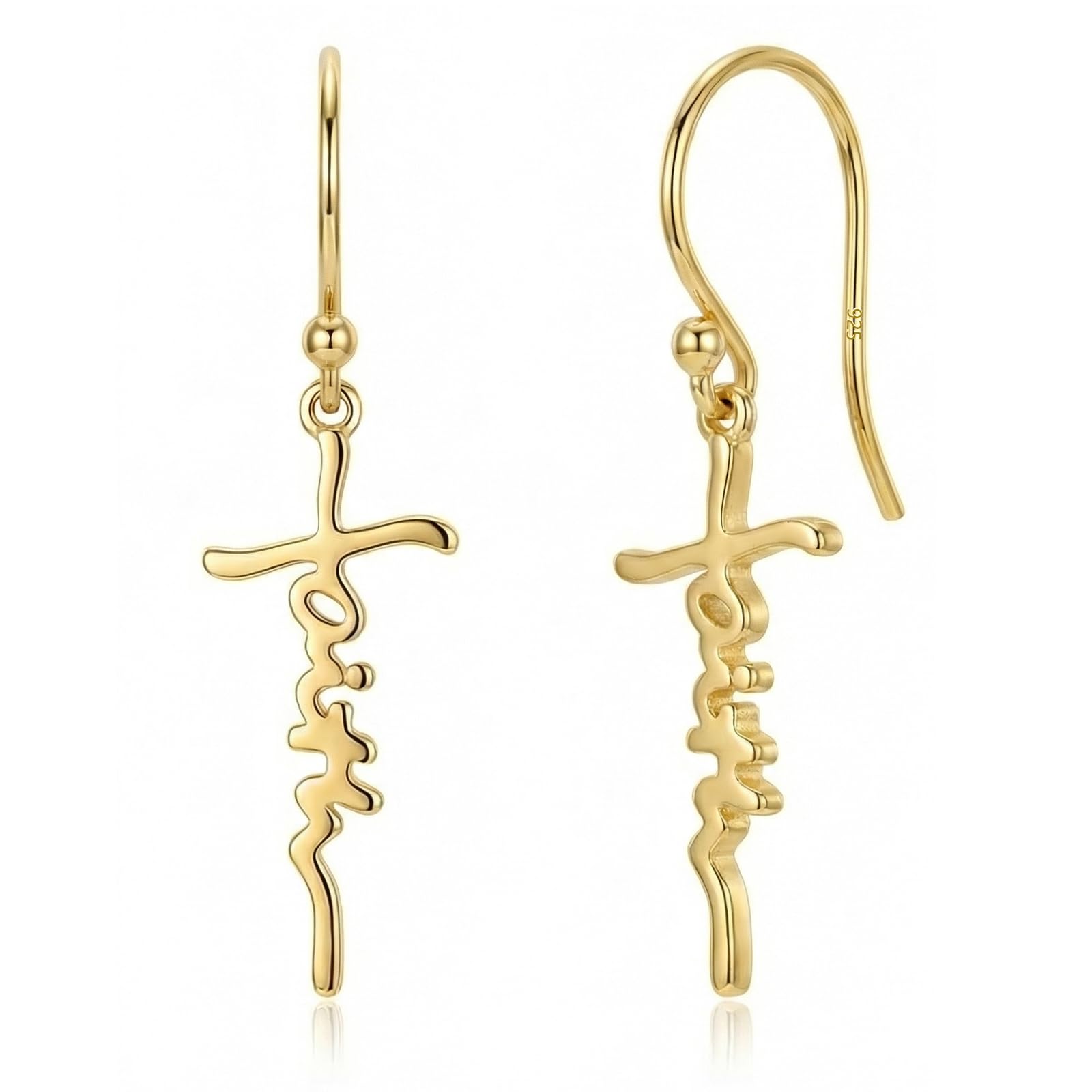 Cross Earrings for Women 14K Gold Plated 925 Sterling Silver Faith Cross Drop Dangle Earrings Christian Religious Jewelry Gifts for Her Mom Wife Birthday Cross-Gold