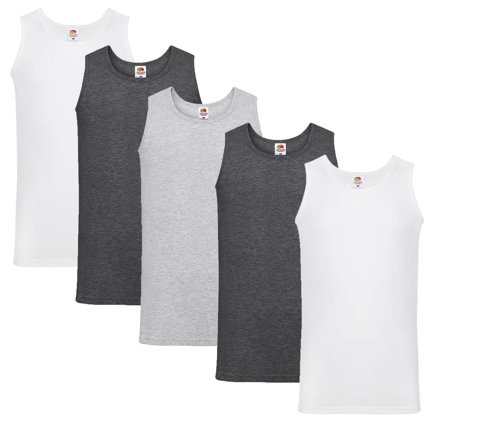 Fruit of the Loom Herren Unterhemd M L XL XXL 3XL 4XL auch Farbsets (5erPack), 2xWeiss 2xDarkHeather 1xGrau + 1 HL-Kauf NotizblockL