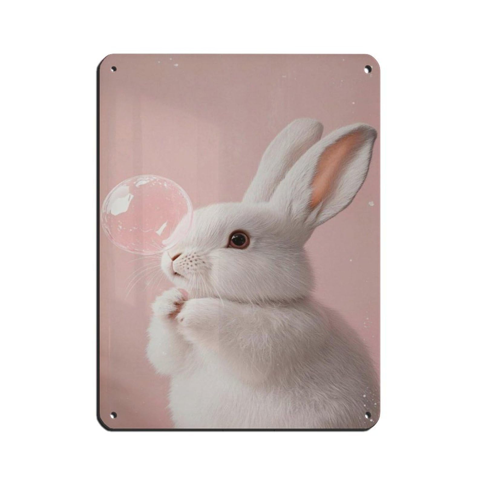 Cute Bunny with Bubble Art Retro Poster Metal Tin Sign Chic Art Retro Iron Painting Bar People Cave Cafe Family Garage Poster Wall Decoration 12x16inch(30x40cm)