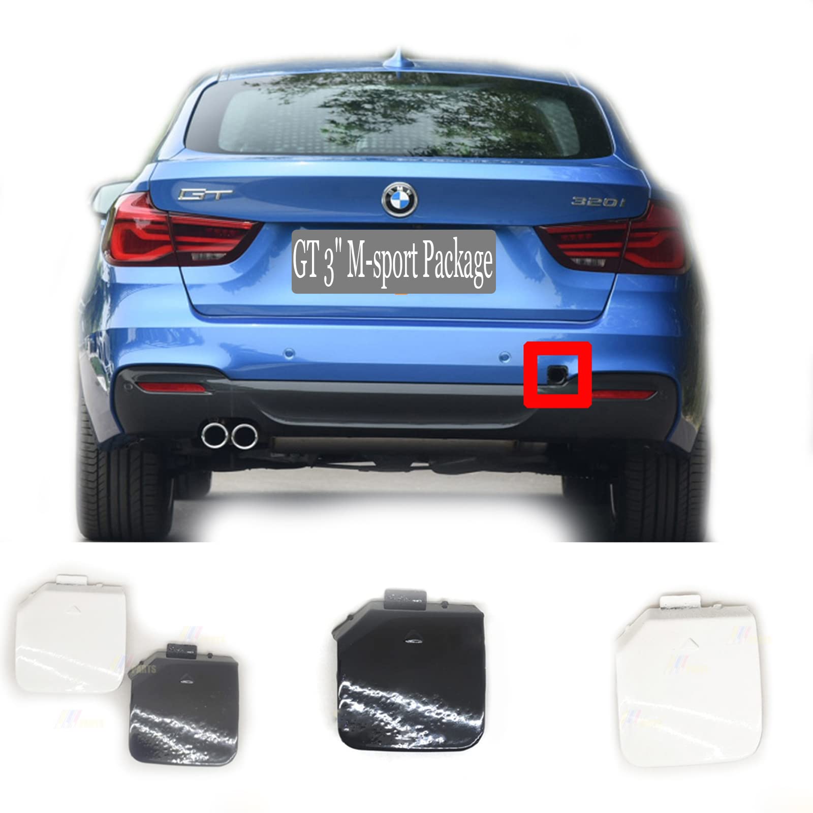 Trimla Rear Tow Cover for 13-20 BMW GT 3 M-Sport Gran Turismo F34 GT3 320d 320i 325d 328i 330dX 335i 2013 2014 2015 2016 2017 2018 2019 2020 Bumper