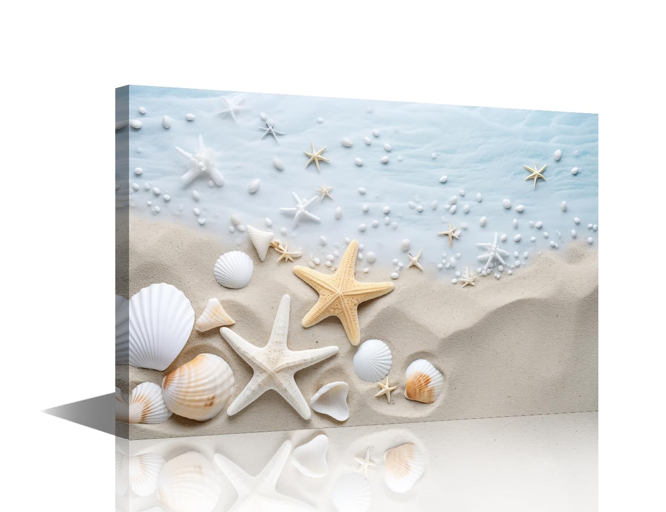 Colored Shell Home Decor House Decorations Living Room Seascape Pictures Painting 1Piece Starfish Shells Canvas Wall Art Contemporary Artwork Home Decor for Posters Framed Ready to Hang 18x12in