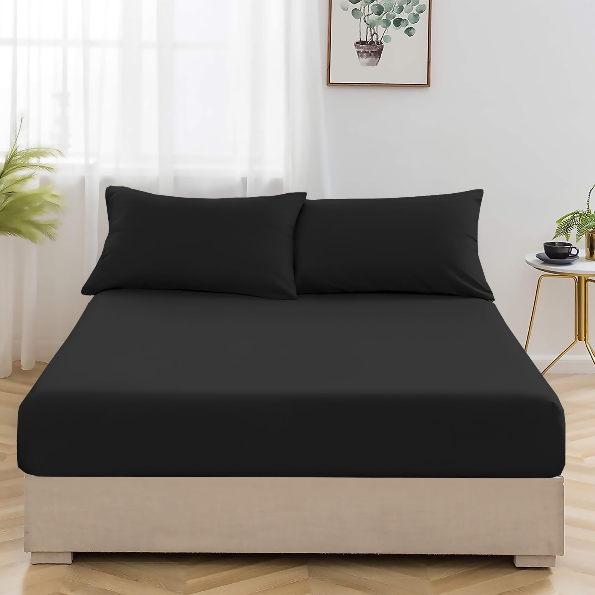 Cotton Comfort Bedding 3PC Fitted Sheet Single Set 400 Thread Count 100% Egyptian Cotton 25cm Deep Single Fitted Sheet Bedding Set With Pillow Cases 2 Pack — image 1