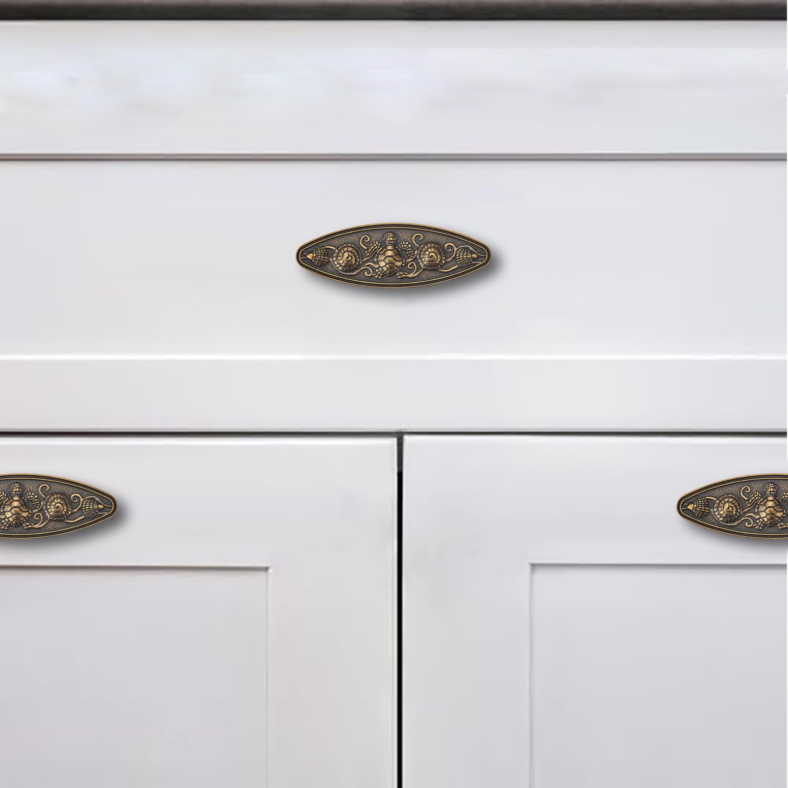 KHTUMEWARE-KH434 Antique Brass Cabinet Pulls CTC 3 in (76 mm) 5-Pack in Antique Brass — KHTUMEWARE