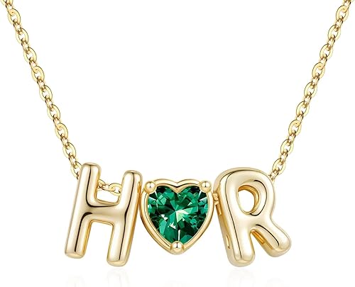 M MOOHAM Personalized Jewelry for Women - Two Initial Necklaces Green May Emeral