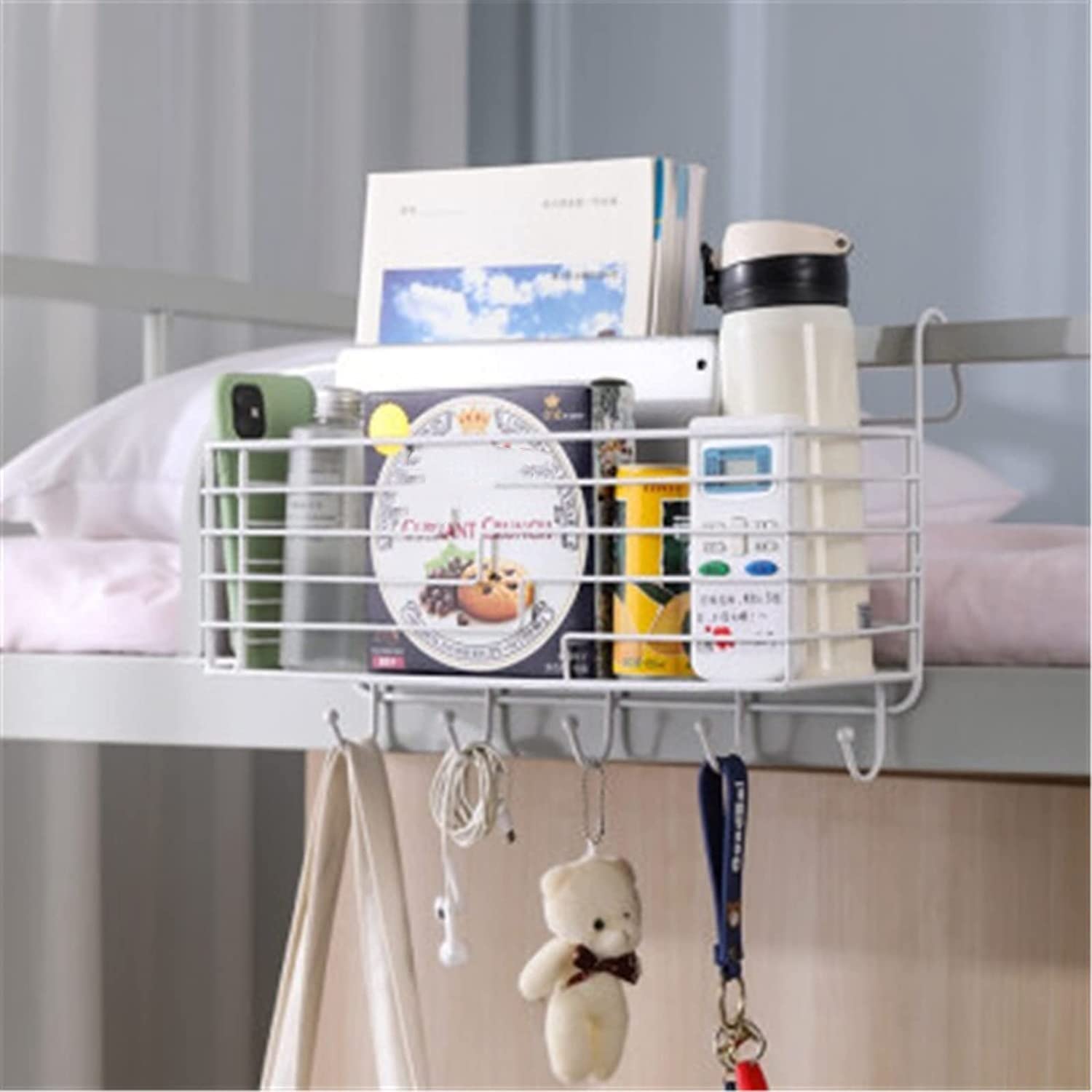 Tasca/cestino portaoggetti da appendere al comodino multifunzionale, cestino da appendere accanto al letto, camera da letto, letto a castello, ripiano superiore, portariviste (colore: bianco, dimensio