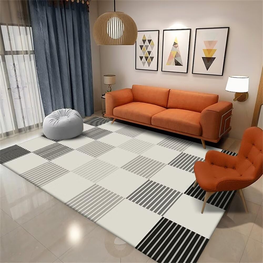 Tapis de salon lavable et résistant au design moderne rayé