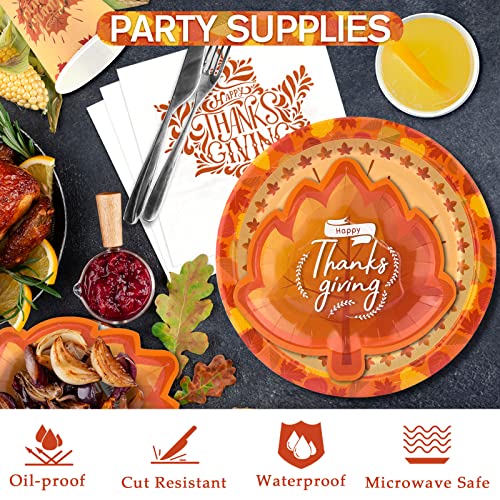 200 Thanksgiving Paper Plates And Napkins Cups Serve 50, Fall Leaves Autumn Harvest Happy Thanks Giving Party Supplies Disposable Dinner Dessert Plates Luncheon Napkins Beverage Cups Dinnerware Sets #TOP4