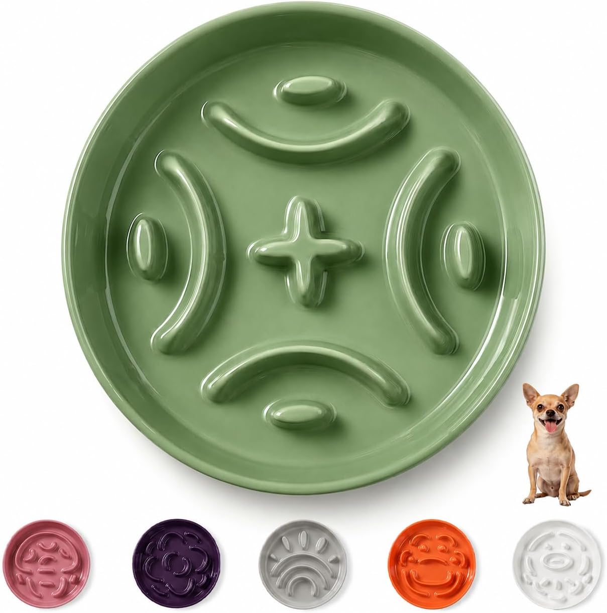 Ceramic Slow Feeder Dog Bowl, 0.8 Cups Anti -Slip Slow Feeding Bowl to Slow Down Eating, 6.3 Inch Dog Food Dish for Small Breeds, Green