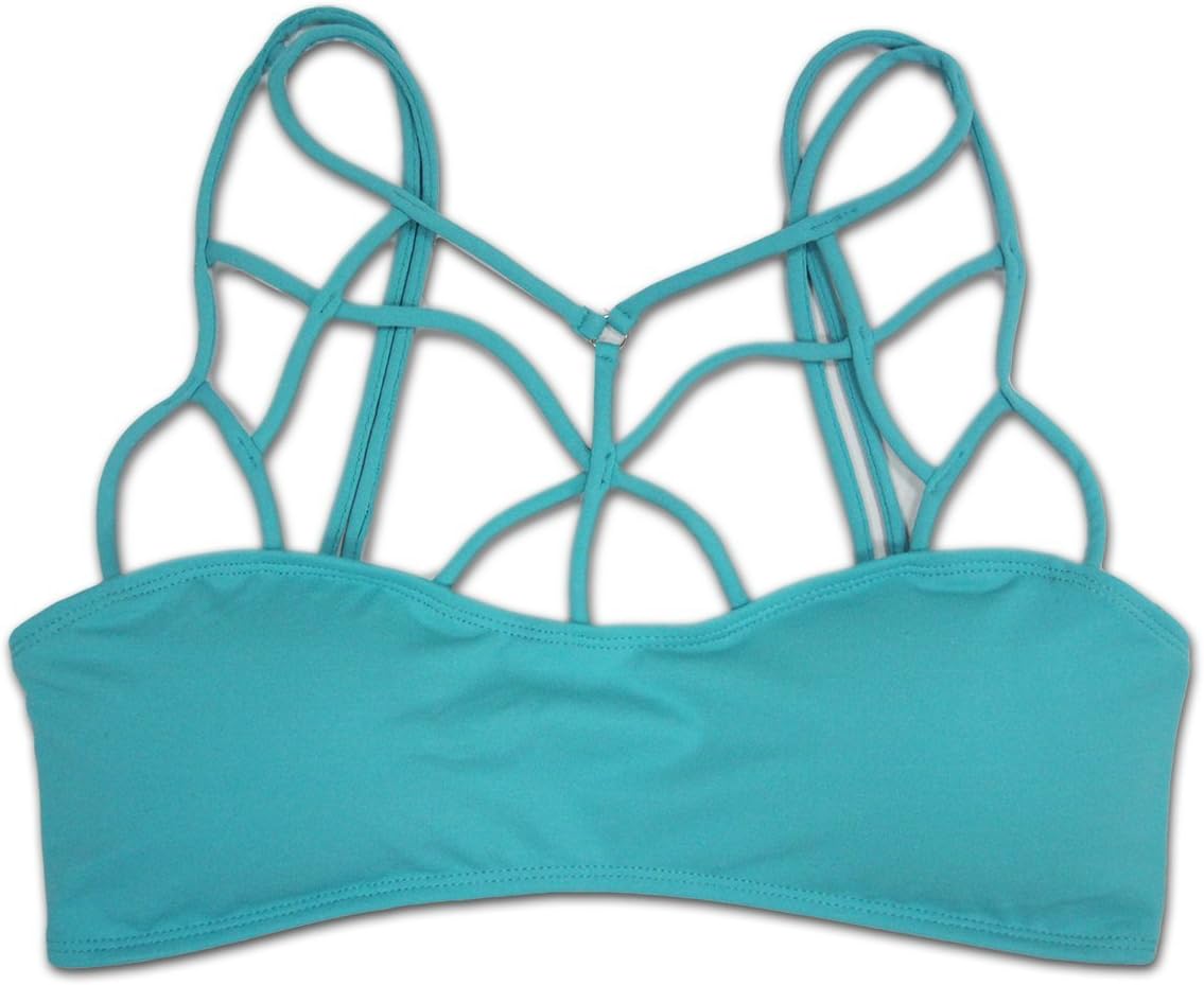 TOPMELON Women Sexy Criss Cross Strappy Bralette Seamless Sports Bra (S, Lake Blue)