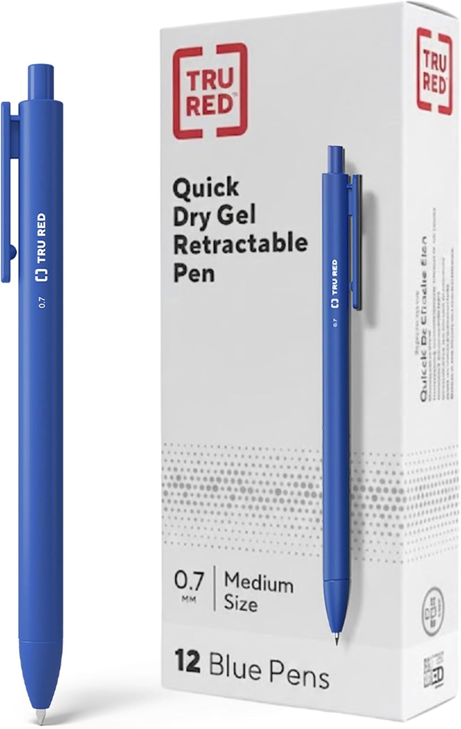 Staples TRU RED Retractable Gel Pens, Medium Point 0.7mm, Blue Ink, 12 Pack - Quick-Dry Pens for Smooth, Smear-Free Writing